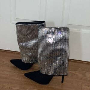 AZALEA WANG MILLONIA HEELED SPARKLE BOOTS
